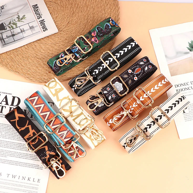 

Adjustable Wide Bag Strap Shoulder Messenger Bag Color Embroidery Strap DIY Replacement Bag Accessory