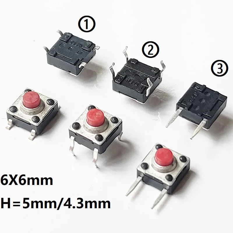 

20 шт., водонепроницаемые бесшумные кнопки, мгновенный тактический переключатель, мягкая кнопка, 4-контактный DIP/SMT микрокнопочный переключатель, 6x6/7x7 мм, H = 4,3/5 мм