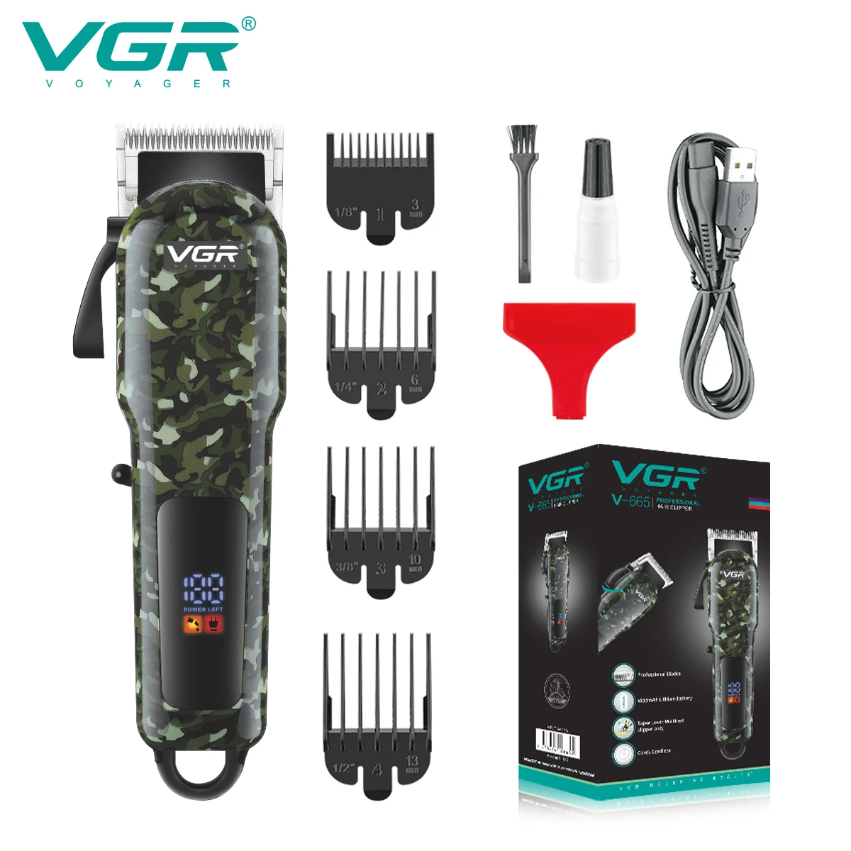 

VGR Hair Clipper Professional Hair Cutting Machine Adjustable Hair Trimmer Rechargeable Haircut Electric Clippers for Men V-665