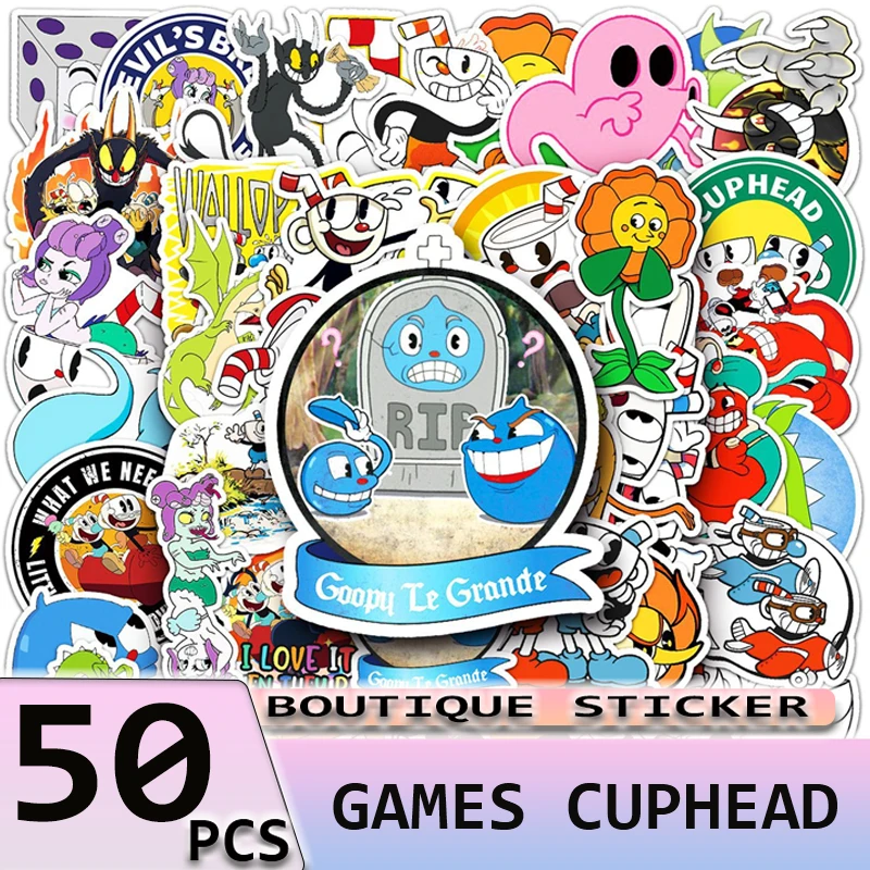 

10/30/50PCS New Games Cuphead Stickers For Laptop Notebook Skateboard Computer Luggage Decal Cartoon Waterproof Graffiti Sticker