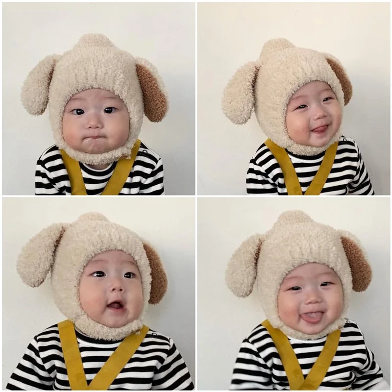 New Winter Children Scarf Hat Sets Cartoon Soft Plush Earflap Baby Hat Neck Cross Collar Kids Beanies Set Thick Children Hat