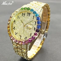 missfox watch for men luxury 18k gold colorful diamond male quartz clock waterproof stainless steel exquisite mens wrist watches