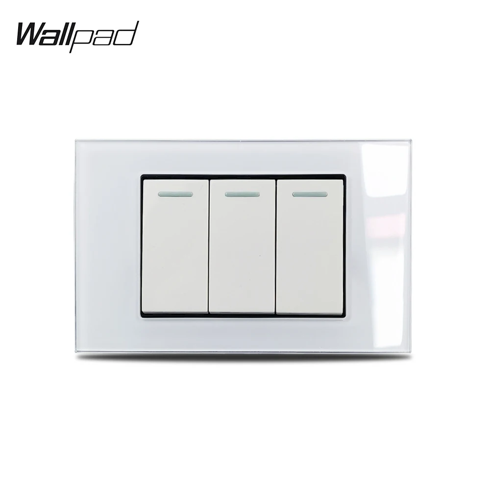 

US 3 Gang 1 Way 2 Way On Off Light Switch Wallpad L3 White Glass Wall Panel 118*75mm AU IT IL Push Button Rocker Pass Switch 6M