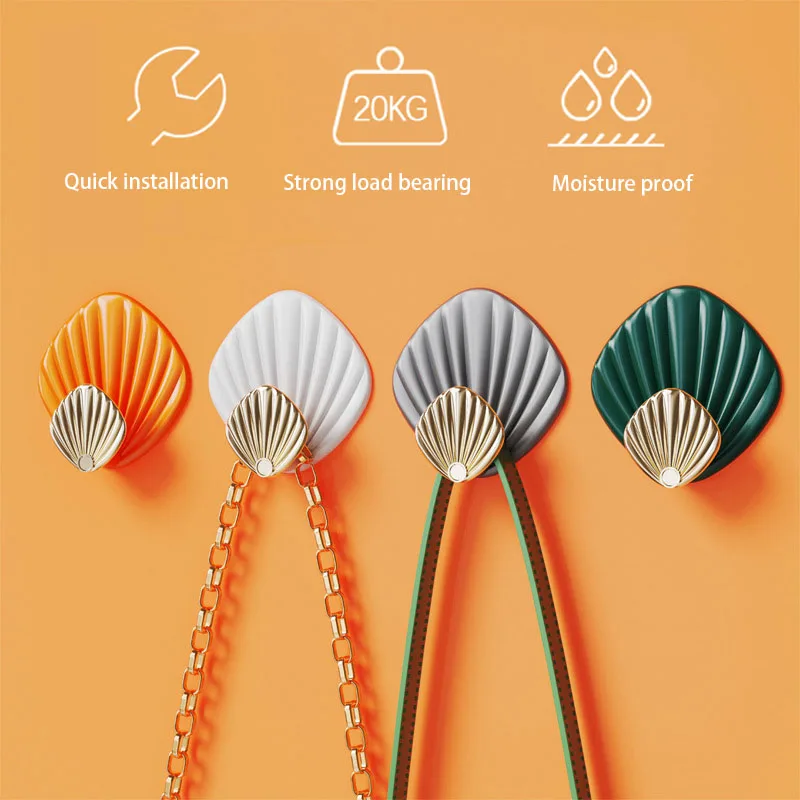 

4PC Shell Shape Hanging Hooks Multi-function Hooks for Bathroom Home Accessories Storage Organizer Aesthetic Decoration Gadgets