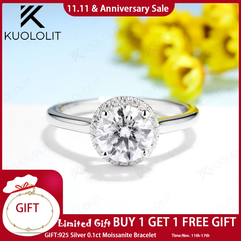 

Kuololit 1CT IGI D/VS1VS2 Lab Grown Diamonds Ring for Women Soild 18K 14K 10K White Gold with IGI for Engagement Wedding Classic