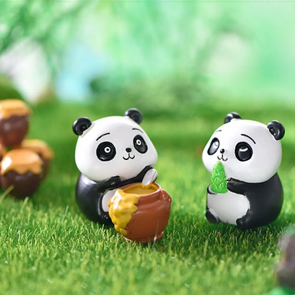 

1pc New Mini Figures Panda Ornament For Garden Figurines Eating Bamboo Panda Miniature DIY Home Decoration