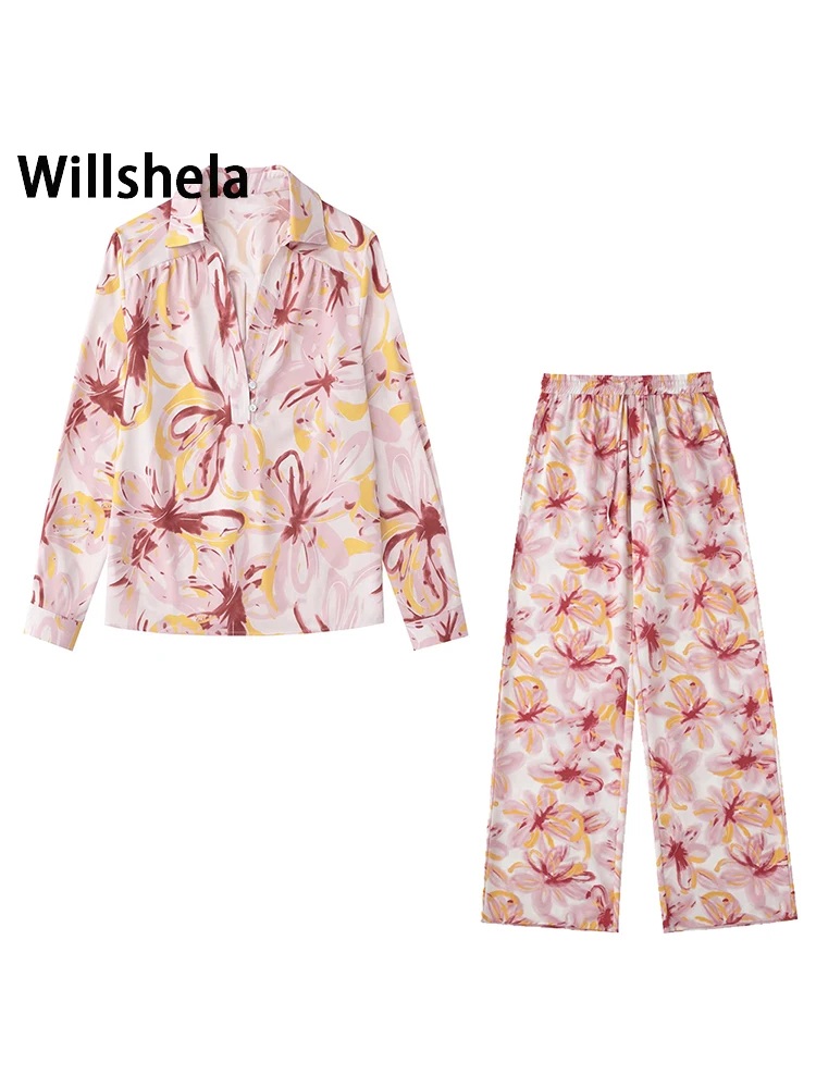 

Willshela Женская фотография Домашняя одежда блузка и винтажные прямые брюки женские шикарные женские брюки