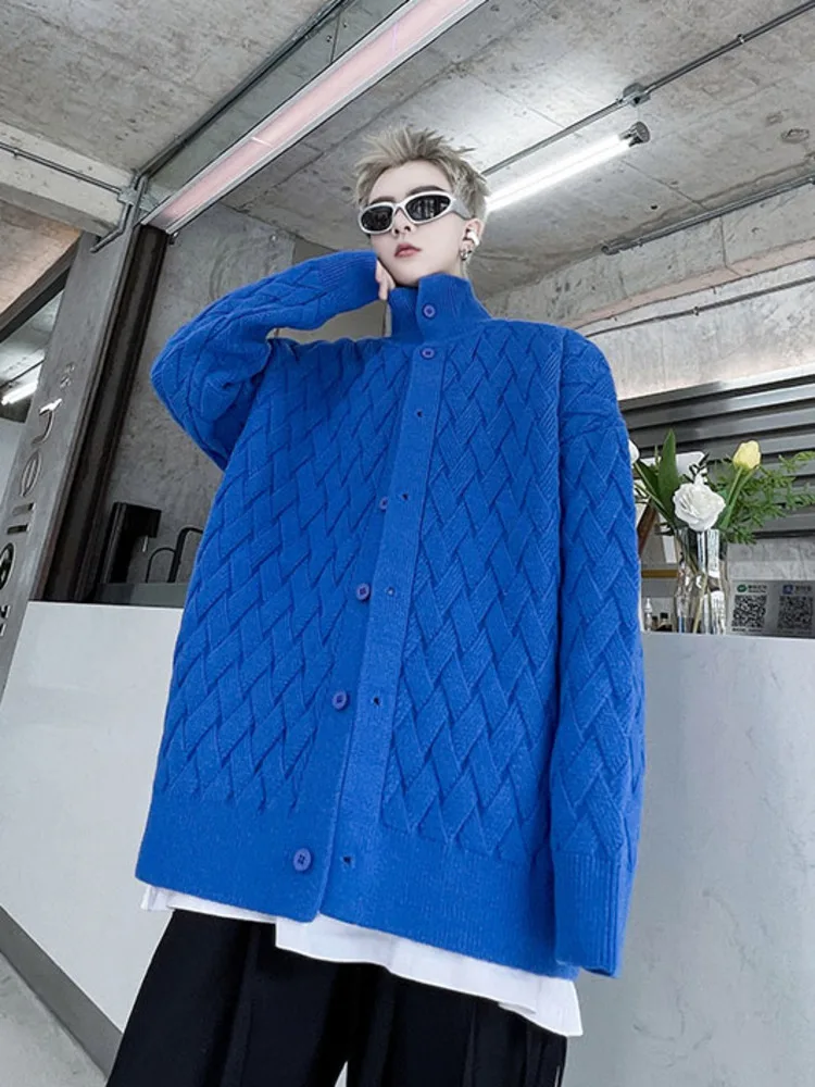 

SYUHGFA Men's Wear Knitted Sweater Loose Stand Collar Single-breasted Knitted Cardigan 2023 Autumn Winter Thickening Cardigan