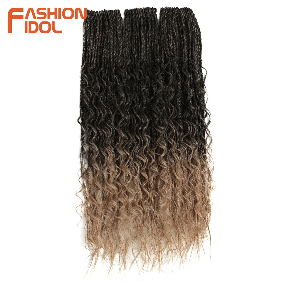 

FASHION IDOL Micro Box Braid 24 inch Crochet Braids Synthetic Hair Curly Crotchet Hair Extensions Ombre Brown Twist Hair Braids