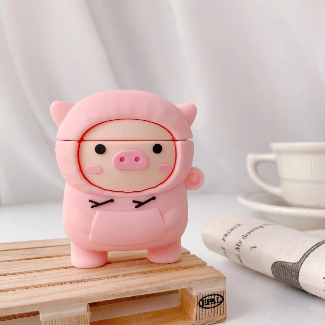 

3D Pink Pig Animal Fashion Cute Earphone Case For Apple AirPods 1 2 Bluetooth Silicone Earphone Cases for Air Pods Pro Cover