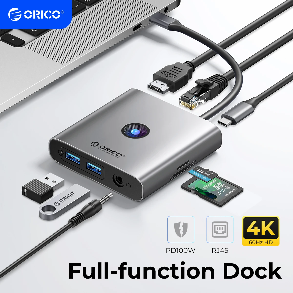 Адаптер ORICO USB 3,0 с разъемом типа C до 4K60Hz, совместимый с HDMI, док-станция RJ45 PD, сплиттер для MacBook, iPad, аксессуары для ноутбуков