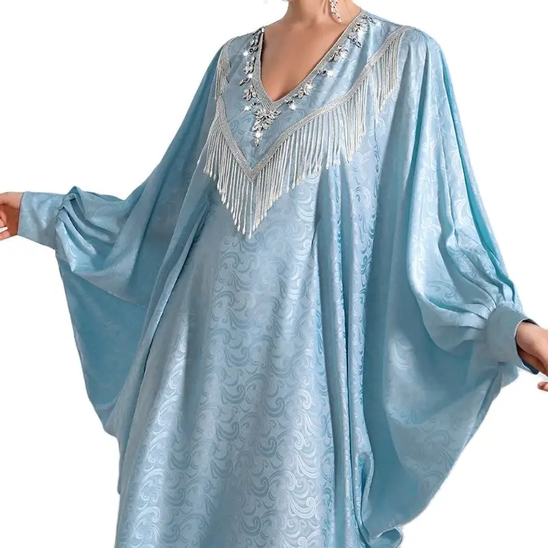 

Ramadan Morocco Party Muslim Dress Women Abaya Tassel Bat Sleeve Caftan Turkey Dubai Kaftans Evening Long Dresses Eid Vestidos