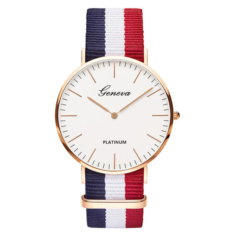 

Trade Sales Stripe Cloth Neutral Fashion Trend In Wrist Watch Students Scale Contracted Style Quartz Watch