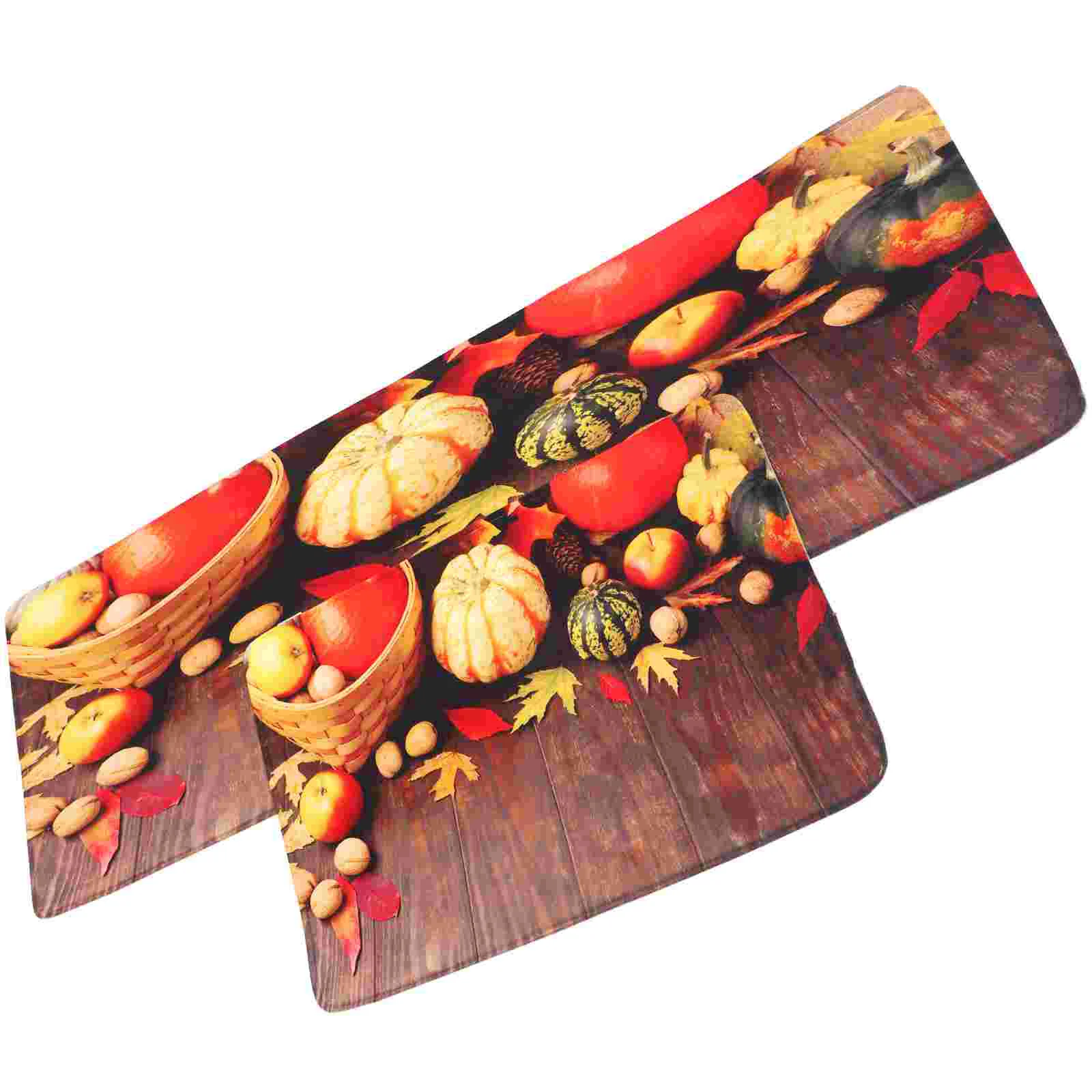 

2 Pcs Decorative Mat Fall Kitchen Rugs Thanksgiving Floor Pad Cushion Cartoon Anti-skid