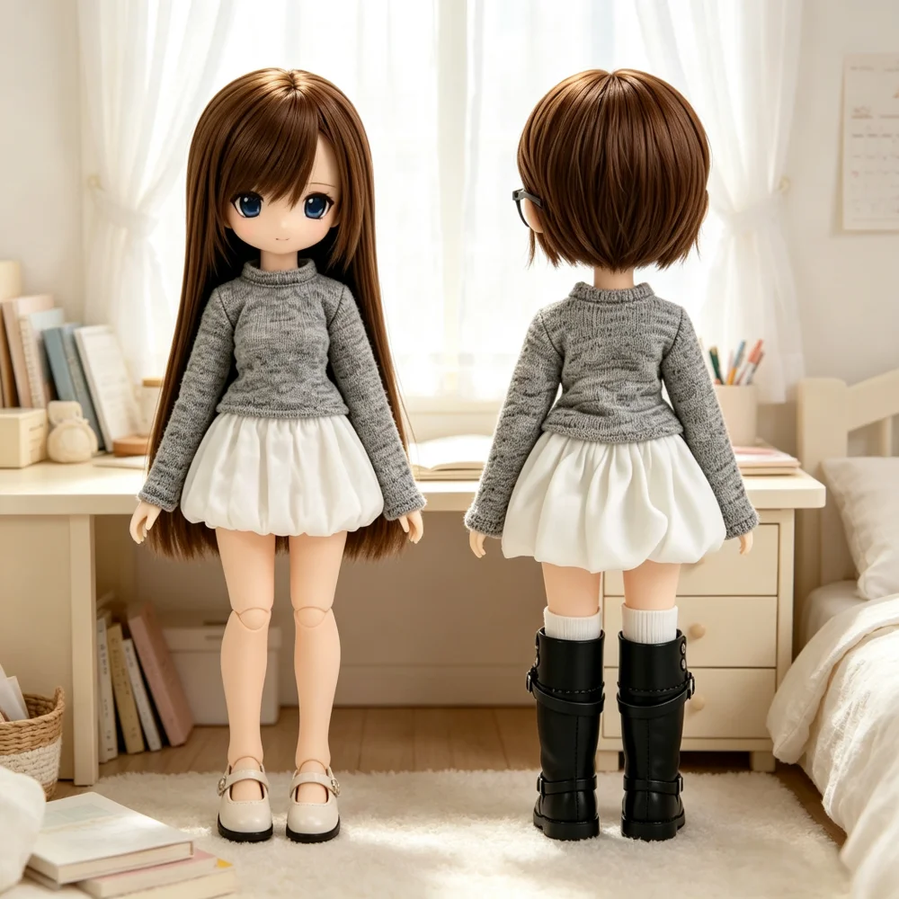 Фото Одежда для кукол Blythe OB24: вязаный облегающий топ с высоким воротником и пышная мини-юбка для кукол BJD 1/6, повседневные наряды для кукольного домика №1