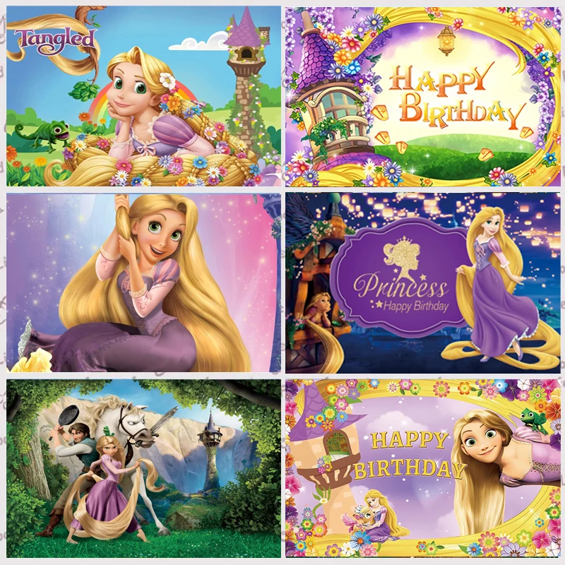 

Disney Princess Tangled Rapunzel Backdrop Long Hair Girls Birthday Party Custom Photography Background Baby Shower Decor Banner