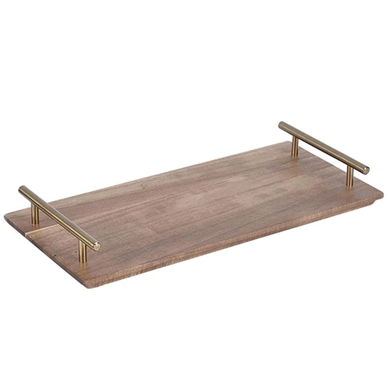 

Wooden Tray with Metal Handles, Stylish Farmhouse Decor Serving Platters,for Food, Coffee Table, Parties, Restaurants