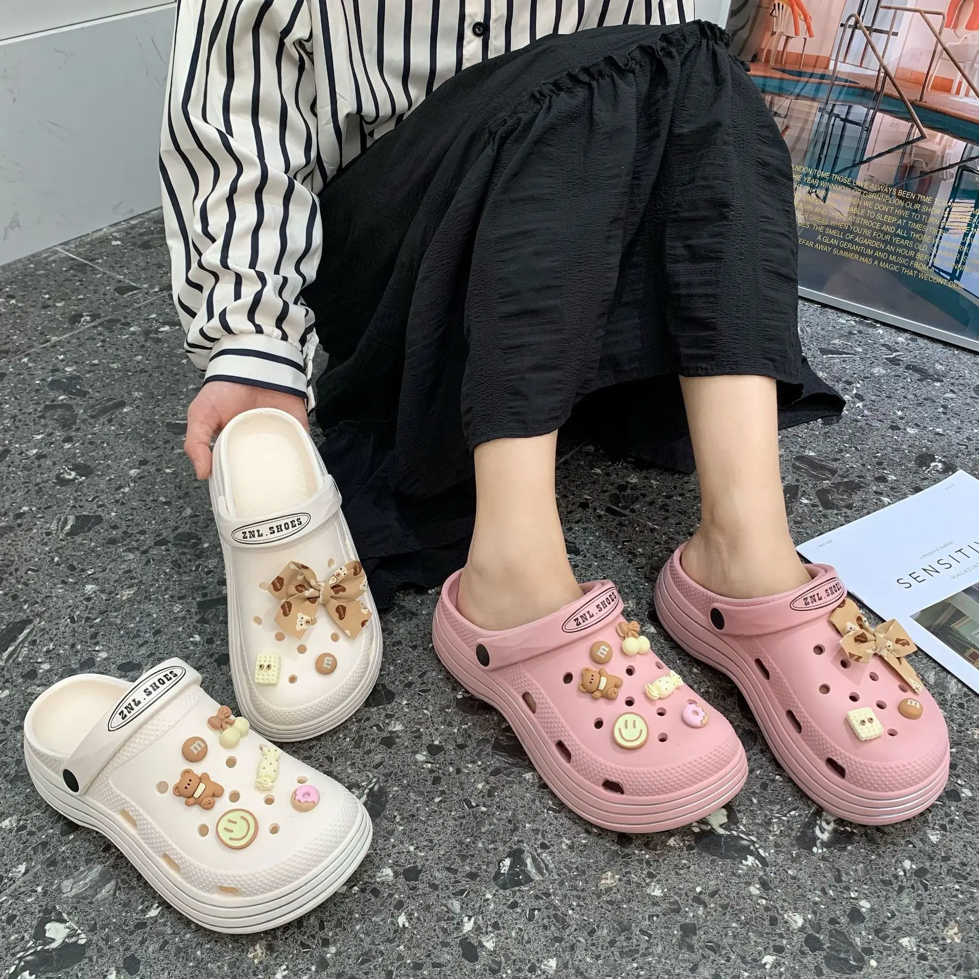 Shevalues Women Clogs Slippers Garden Shoes Summer Outdoor Fashion Thick Sole Sandals Female EVA Soft Non-slip Home Flip Flops