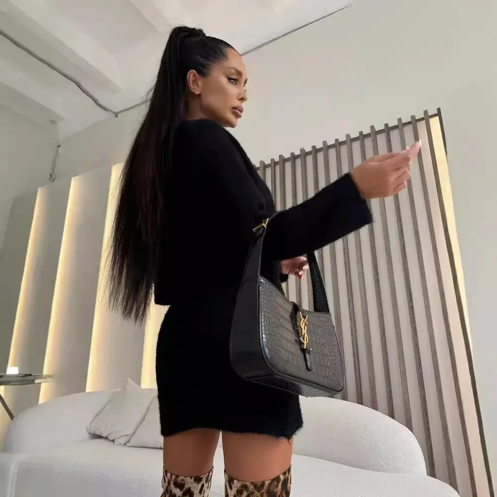 Элегантный вязаный костюм-свитер платье комплект из 2 предметов для женщин