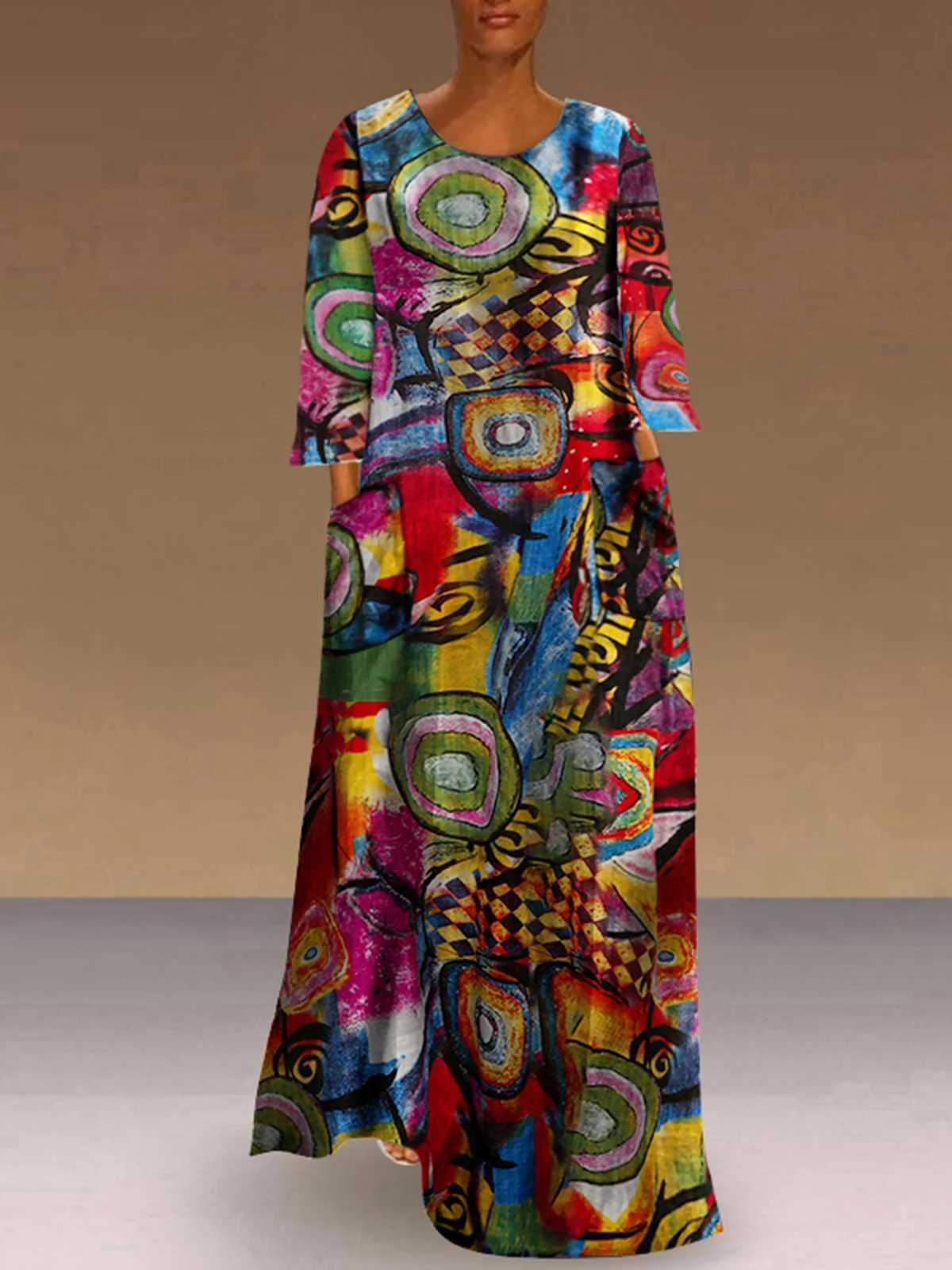 

VONDA женское длинное платье 2023 весеннее Элегантное повседневное вечернее платье с длинным рукавом винтажное уличное богемное Платье с принт...