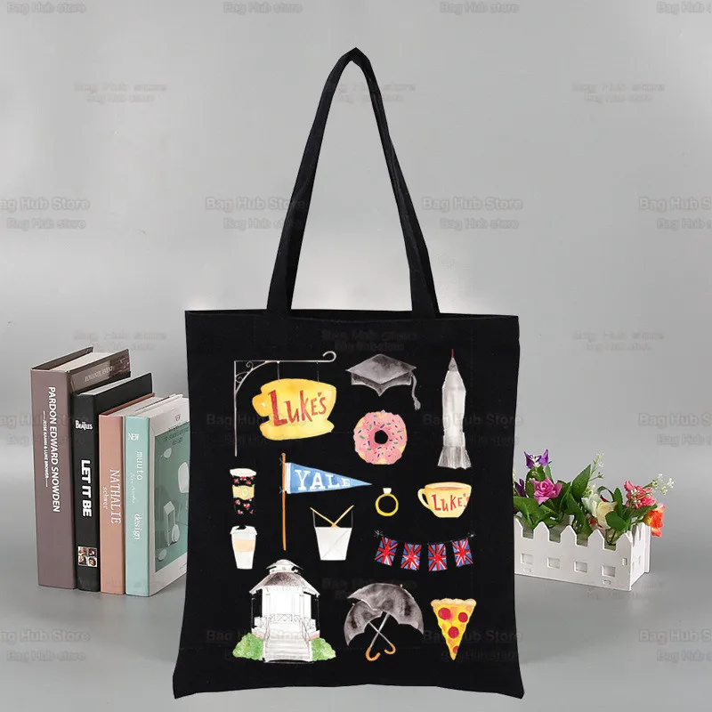

Gilmore Girl Women Package Black Canvas Bag Hollow Luke's Diner Coffee Handbags Shoulder Bags Casual Shopping Girls Handbag
