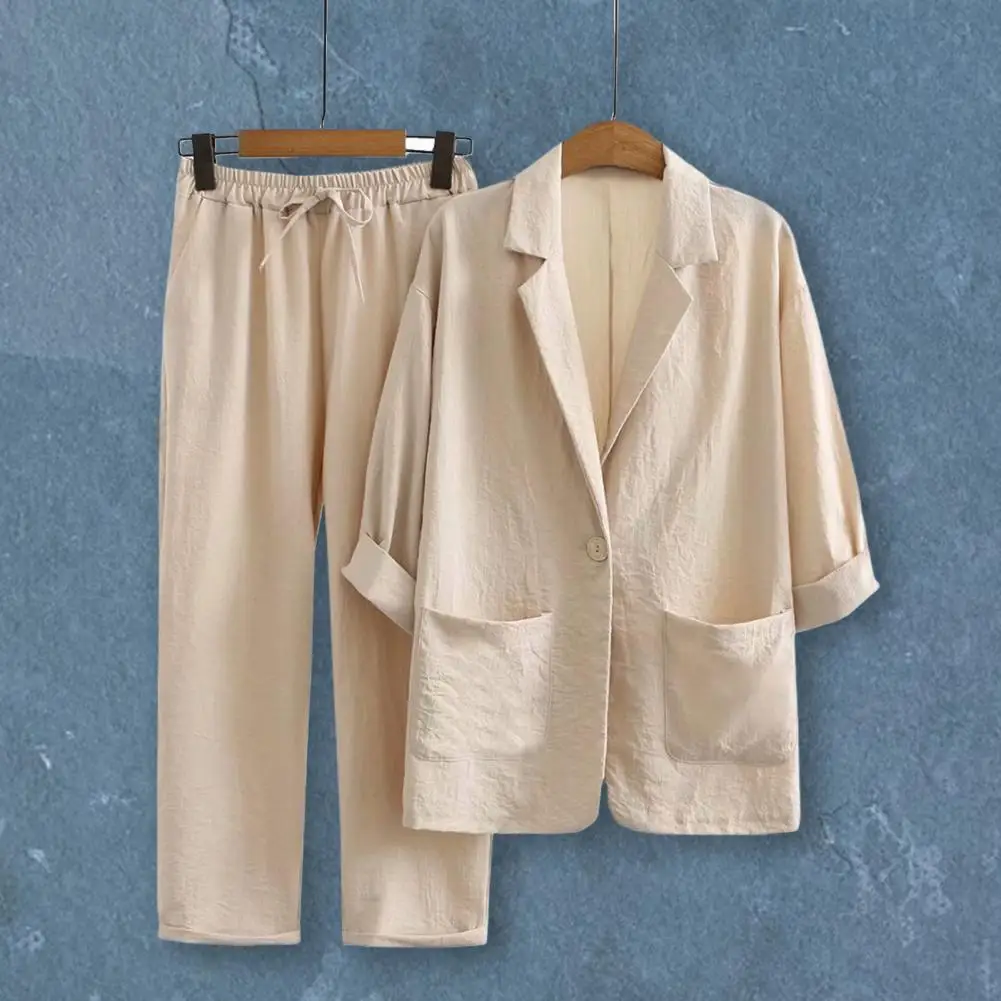 

2Pcs/Set Women Suit Set Breathable Long Sleeves Cardigan Summer New Fashion Casual Suit Female Blazer