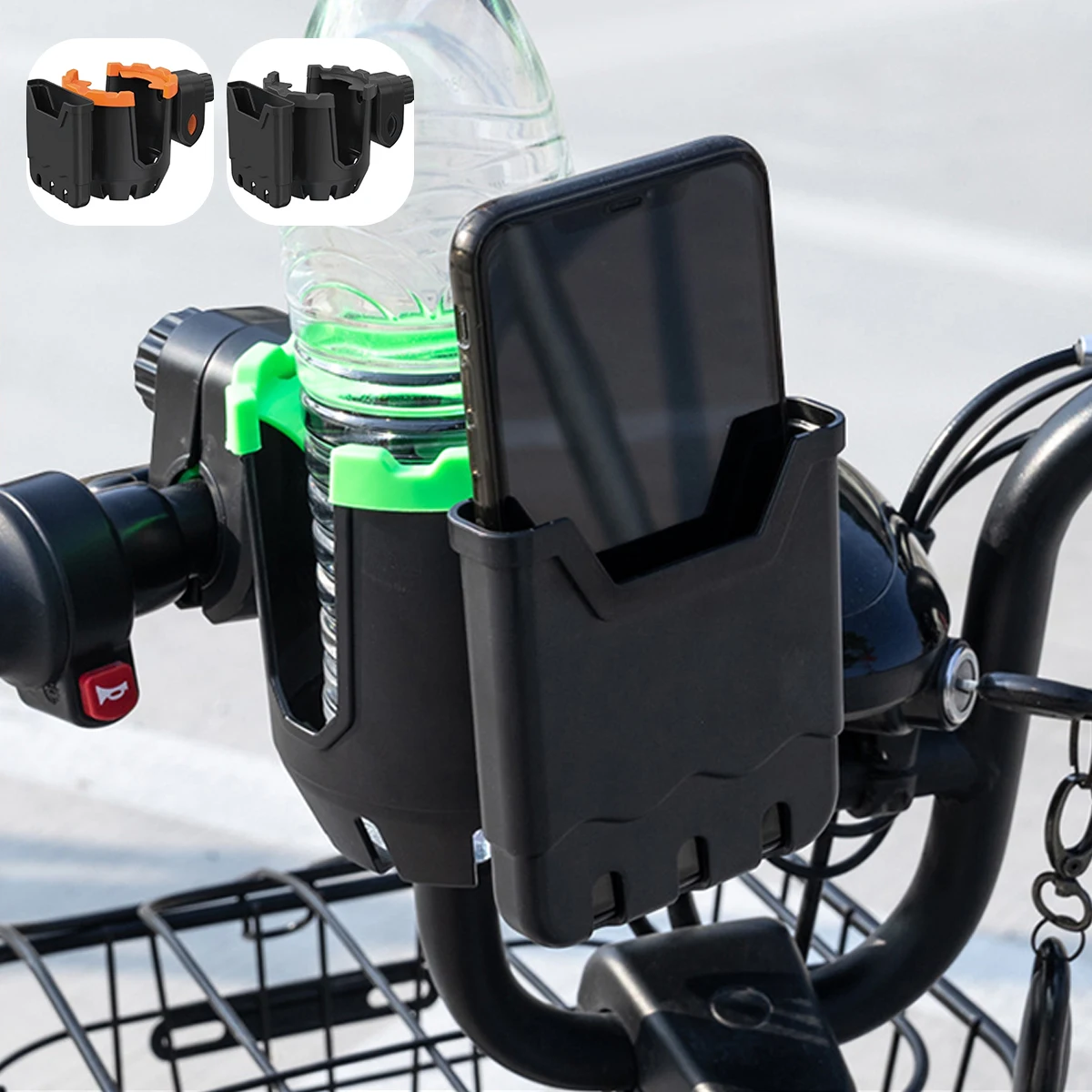 

New Bike Phone Bottle Holder Motorcycle Cup and Phone Holder 2 in 1 Reusable Portable 360° Rotatable Water Cup Holder Electric