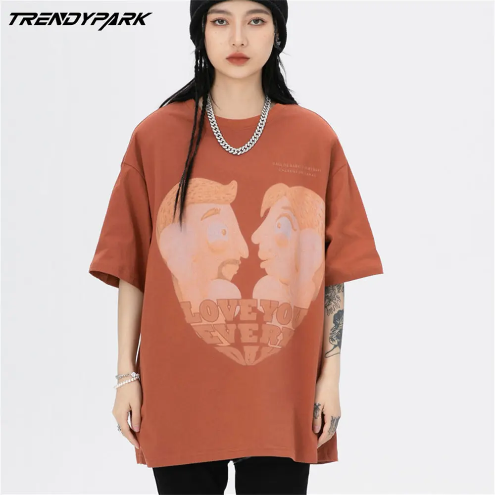 

Men T-shirt Funny Anime Couple O-neck Cotton Top Tees 2022 Harajuku Streetwear Casual Short Sleeve Hip Hop Oversized T-shirt