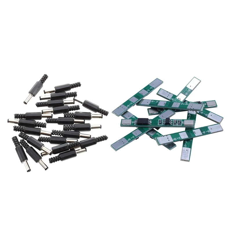 

20 Pcs Black 2.5Mm X 5.5Mm DC Power Male Plug Jack & 10 Pcs 1S 3.7V 4A Li-Ion BMS PCM 18650 Battery Protection Board PCB