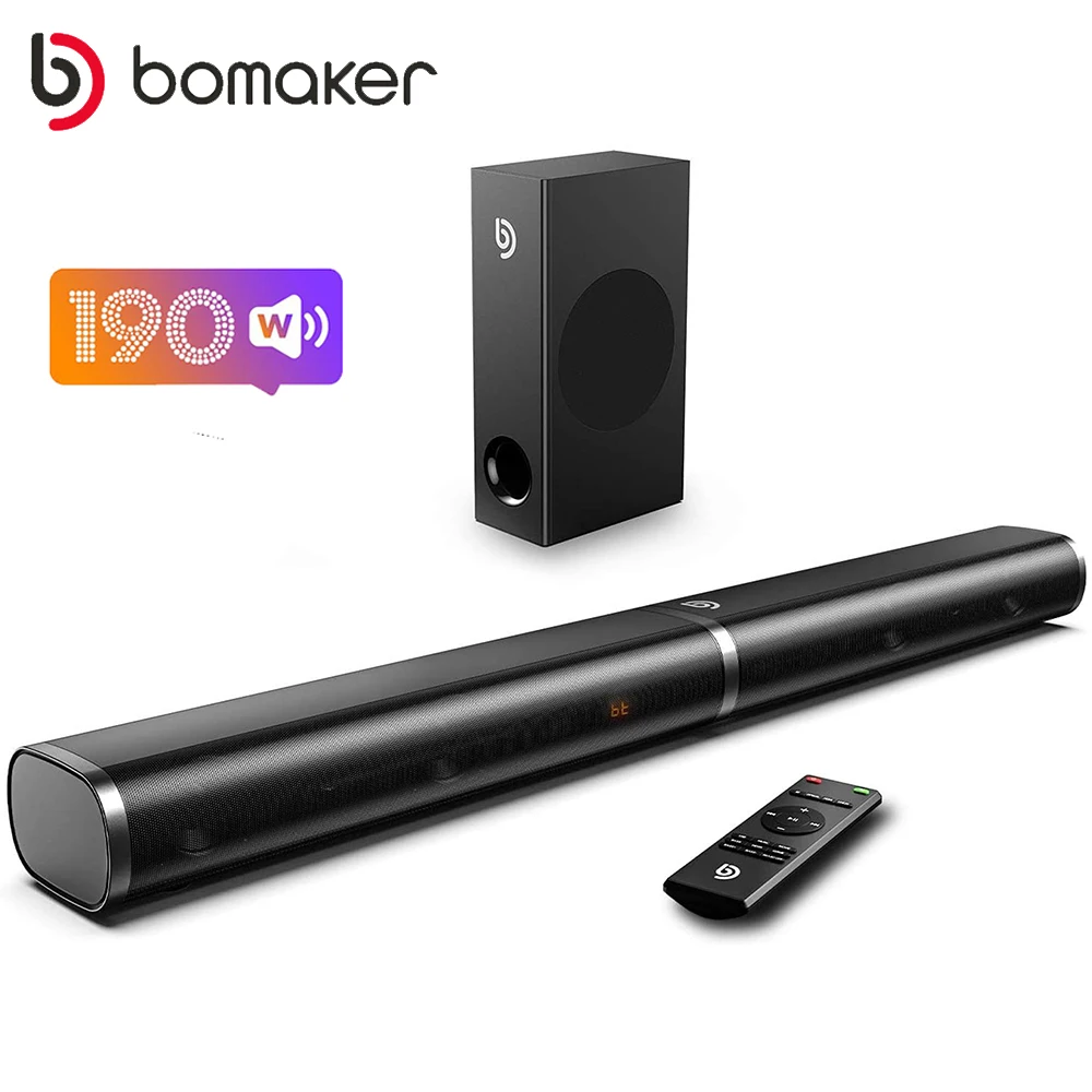 

BOMAKER 190W 2.1 TV Soundbar Home Theater Sound System Bluetooth Speaker Sound Bar Subwoofer Support Optical AUX HDMI Speakers