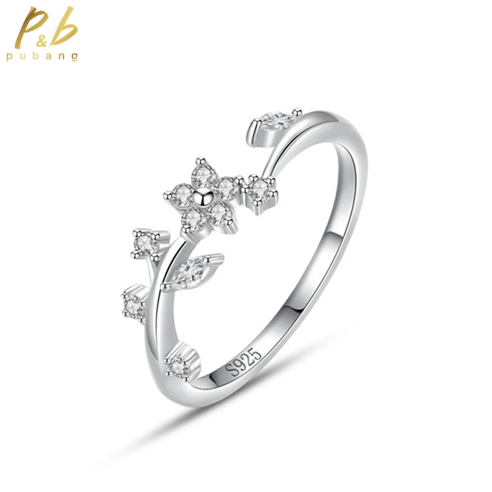 

PuBang Fine Jewelry Solid 925 Sterling Silver High Carbon Diamond Adjustable Simple Oepn Ring for Women Party Gift Free Shipping