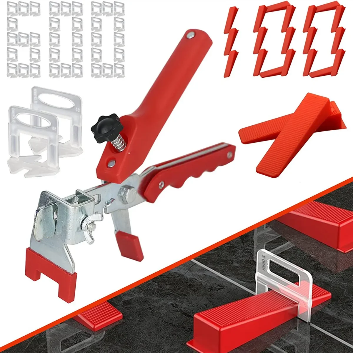 

Tiles Kit Spacers Plier, Clips+100pcs With Construction Tools Leveling System Tile Tile Leveling Leveler 600pcs Wedges+1 701pcs