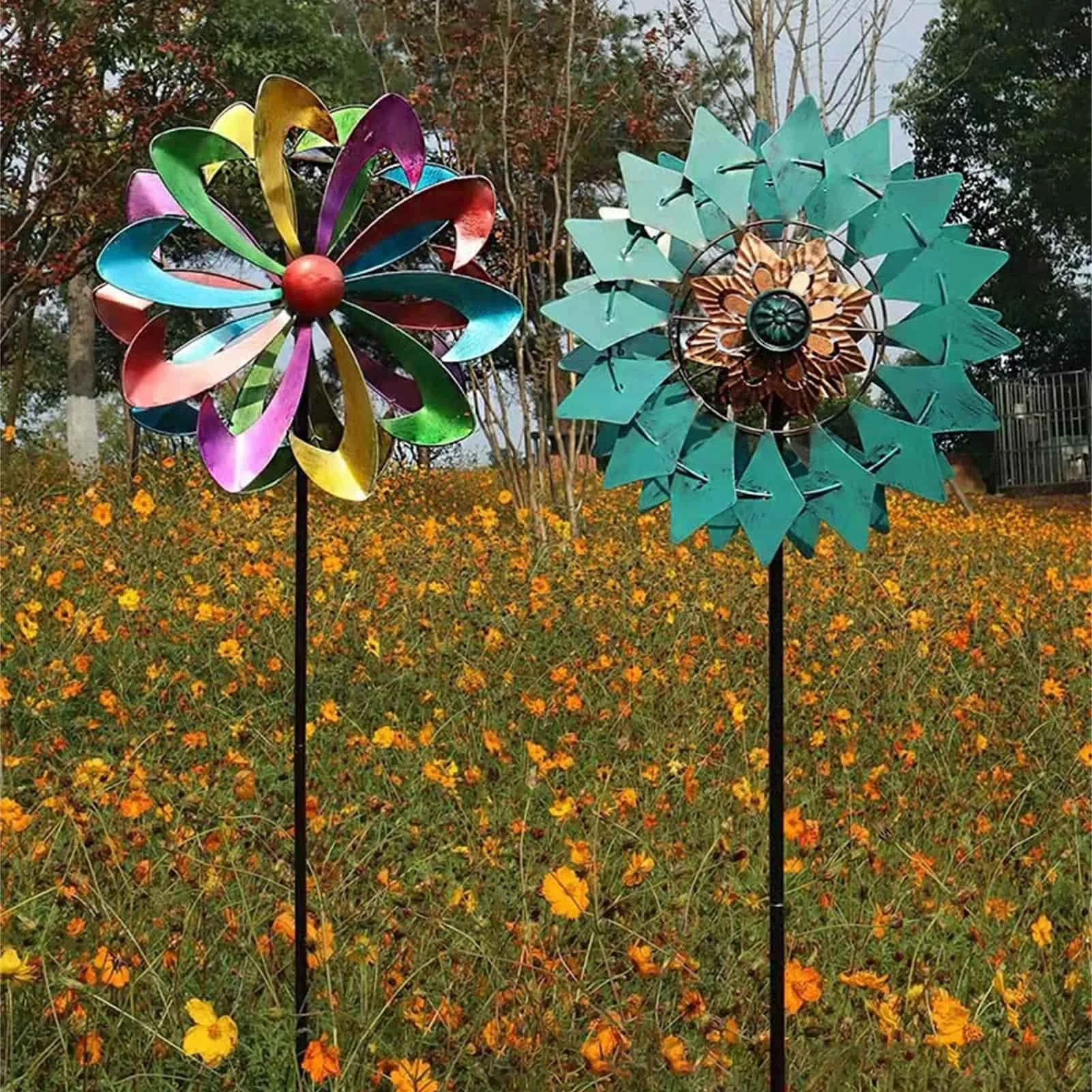 

Outdoor Wind Spinners Wind Catchers Yard Patio Garden Multi-Color Metal Windmill Wind Spinners Reflective Bird Windmill