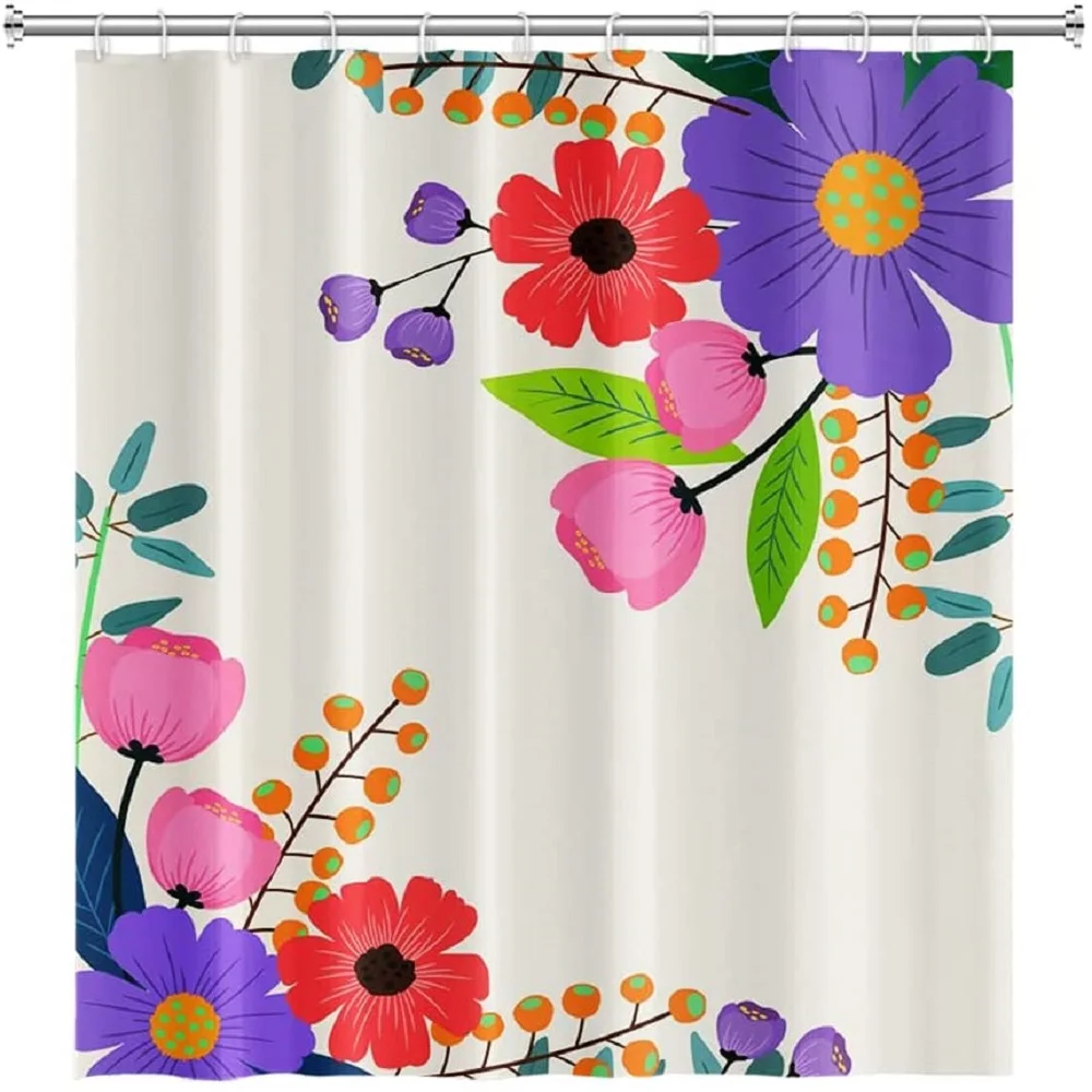 Флоральные маковые душевые занавески для ванной комнаты, акварельные фиолетовые розовые красные цветы весеннего домашнего текстильного занавеса.