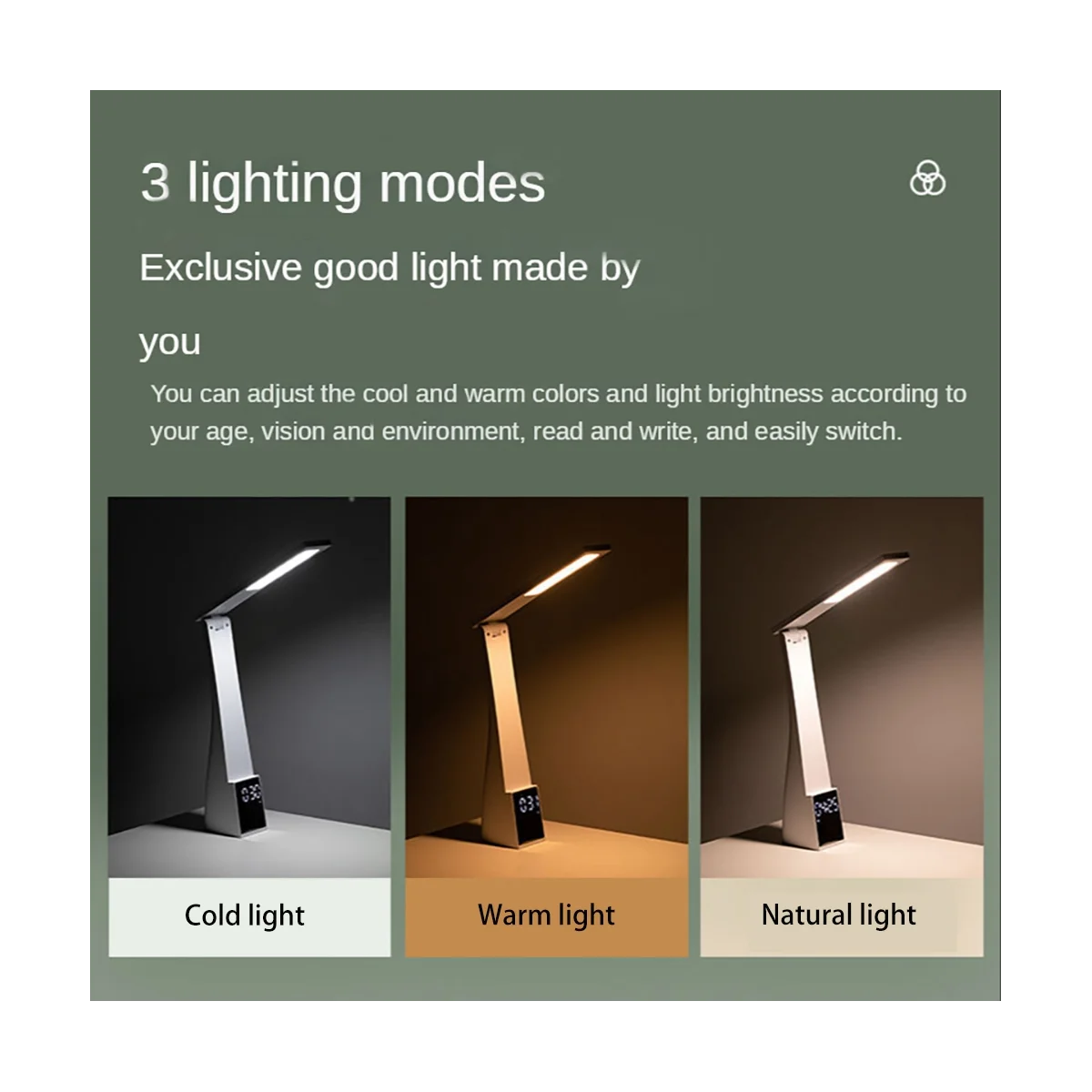 

Led Desk Lamp with Alarm Clock 3 Color Temperature Stepless Dimming USB Charging Eye-Protection Reading Lamps Black