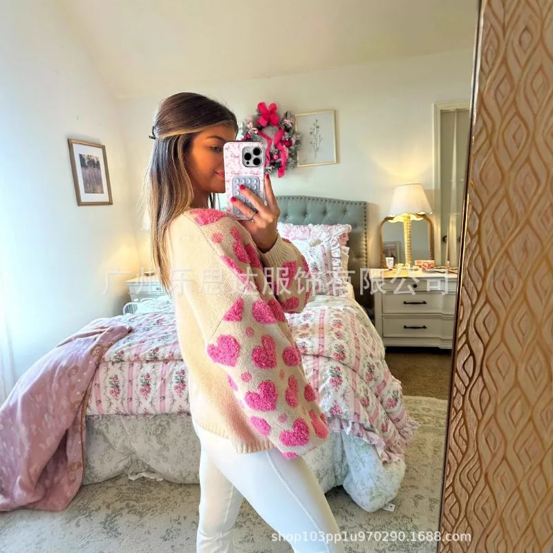 Осень-зима 2023 новый шикарный свитер Chill Losse для женщин толстый вязаный с сердечным