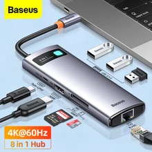 Baseus 4K 60Hz USB C Hub 3.1 USB Splitter Type C to HDMI-compatible RJ45 PD 100W Adapter for Macbook Air Pro M2 M1 Dock Station