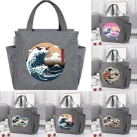 insulated lunch bag for women kids cooler bag thermal bag portable lunch box large capacity tote food picnic bags wave pattern