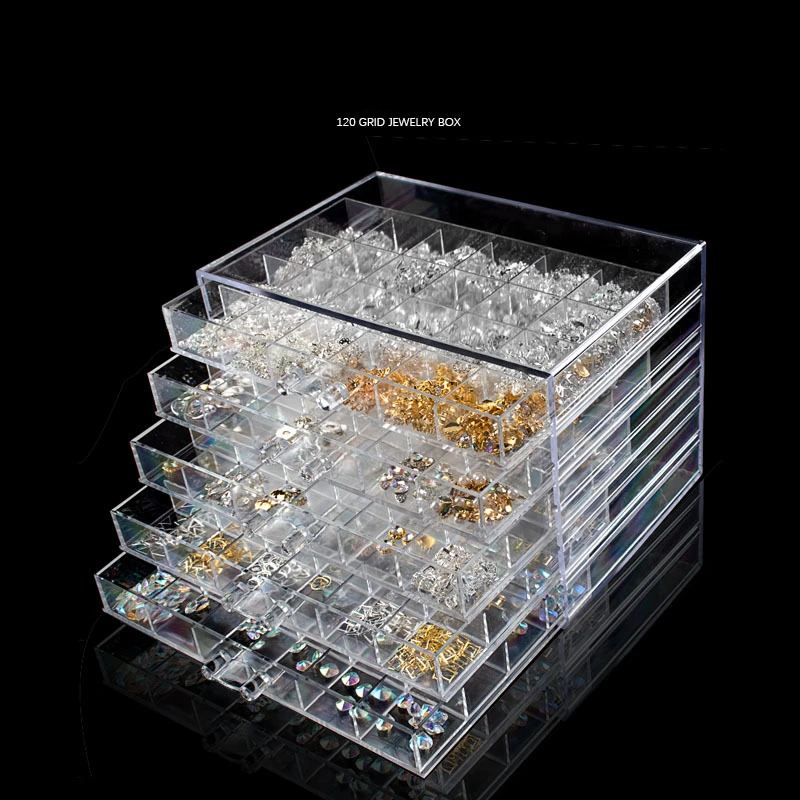 

120 Grids Manicure Jewelry Storage Box Transparent Multi-layer Nail Box Classification Acrylic Stackable Drawer Jewelry Box Acce