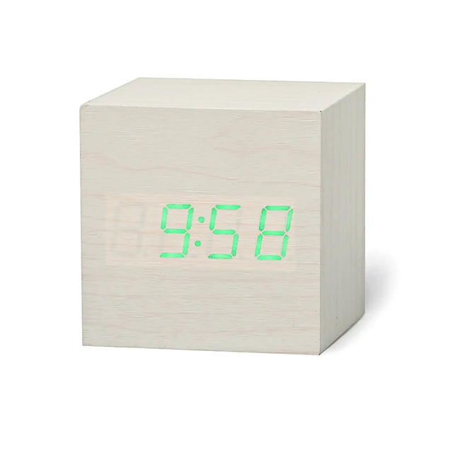 New Qualified Digital Wooden LED Alarm Clock Wood Retro Glow Clock Desktop Table Decor Voice Control Snooze Function Desk Tools 5