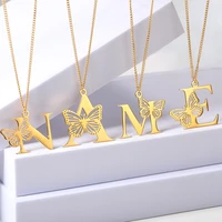 stainless steel necklace letter butterfly pendant choker hollow lace charm minimalist jewelry for women girl gift