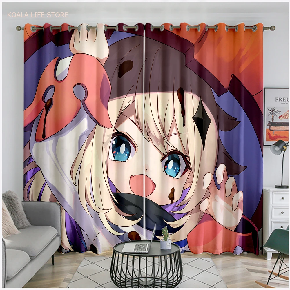 

Anime Genshin Impact Blackout Curtain Lovely Kawaii Girls Window Curtains 3D Print Folio/One Piece Window Drapes Home Decoration