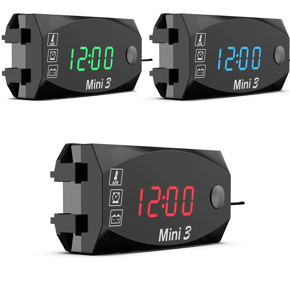 

DC 6V-30V Motorcycle 3 in 1Digital Time Clock Thermometer Voltage LED Display Motorcycle IP67 Waterproof Tester for Car Boat