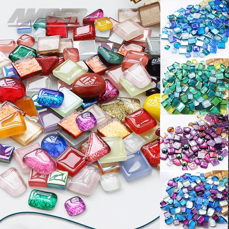 

100g Diy Mix Color Glitter Glass Mosaic Stones Mosaic Tiles Glass Pebbles Crafts Material Puzzle For Diy Mosaic Making 10*10mm