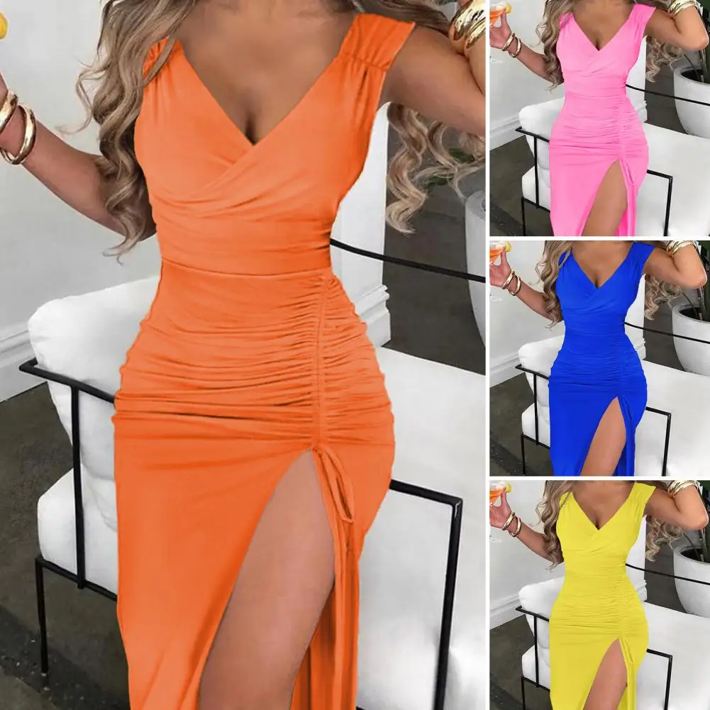 

Beach Sundress V-neck Midi Dress Women Sexy Bodycon Midi Evening Dress