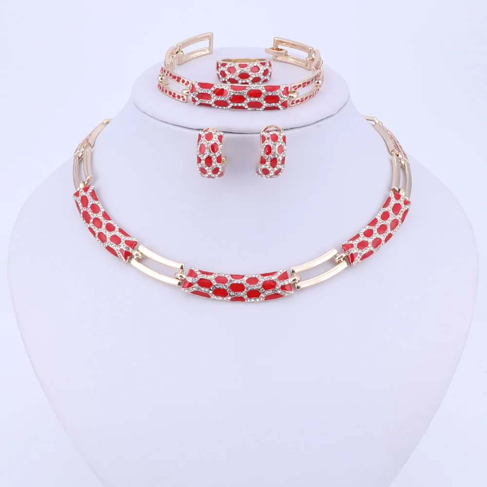 Ювелирные наборы ожерелье кольцо браслет серьги свадебные золотые цвета для