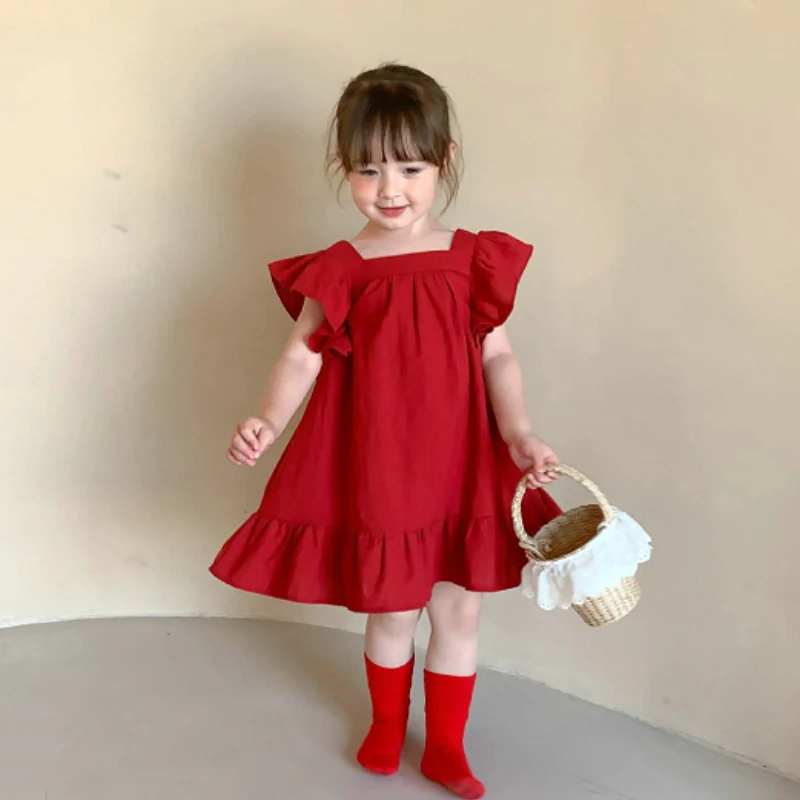 

Children's clothing dress lotus leaf weave bring sweet princess dresses 2-7 year old baby summer fashion leisure quality garment