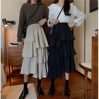 2022 new fashion skirt female student korean skirt skirt mid length pleated skirt long skirt all match black skirt
