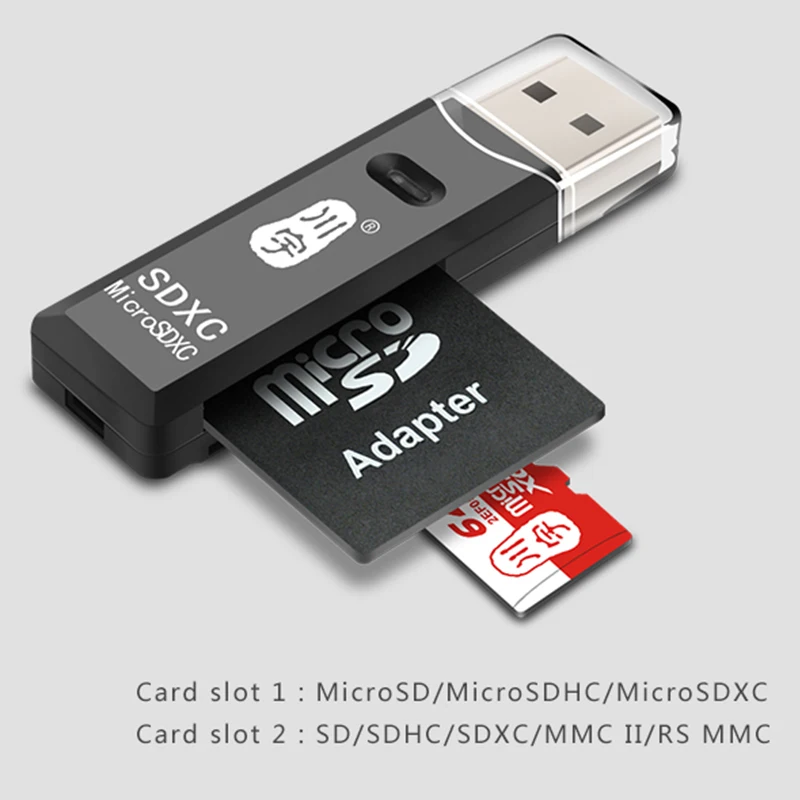 Фото Высокопроизводительное высокоскоростное устройство чтения карт USB 3.0/2.0 2-в-1 с поддержкой компьютера TF + SD, камеры для планшета, ноутбука, установки в автомобиле №1