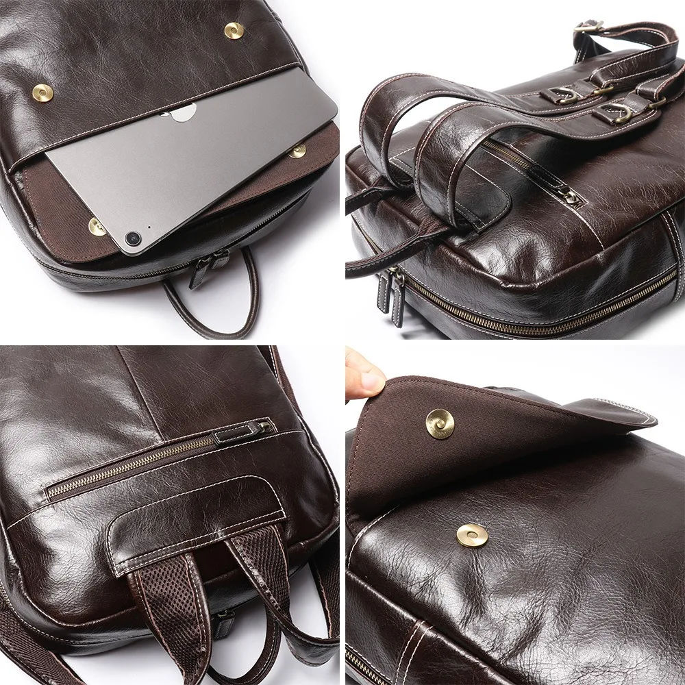 Новинка 2024 высококачественный рюкзак A4 из черной кофейной воловьей кожи с